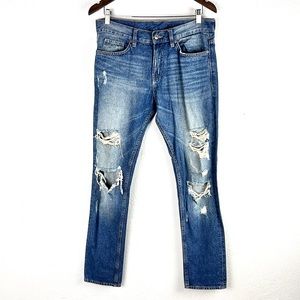 DIVIDED by H&M |👖Blue Faded Distressed Ripped High-Rise Slim Jeans MENS 30 X 31